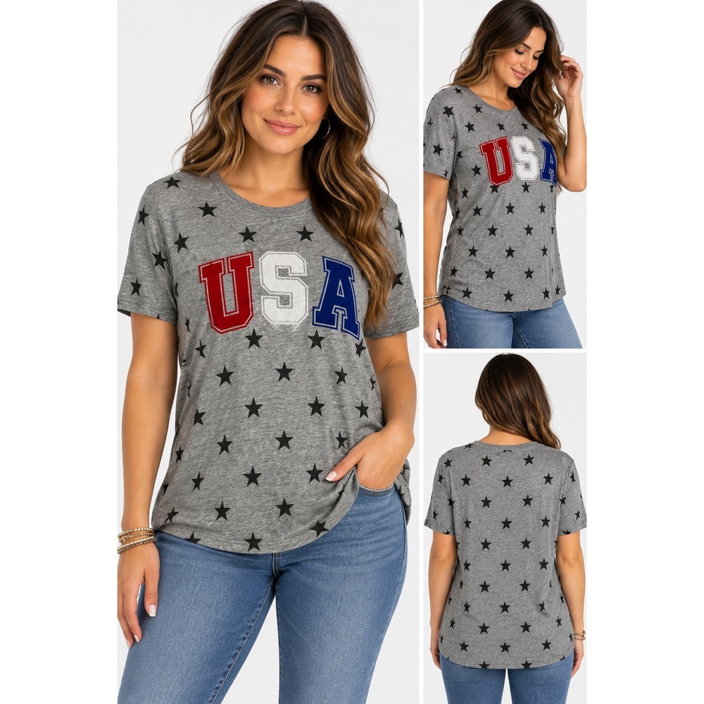 Royce‎ Brand USA Star Graphic T-Shirt M Heather Gray Short Sleeve Sporty